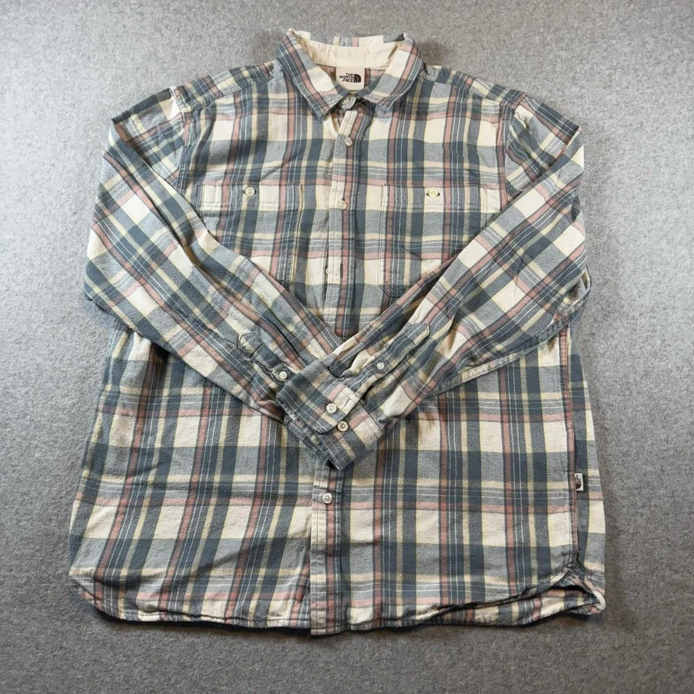The North Face Shirt Mens L Blue Plaid Long Sleeve Flannel Lined Button-Up